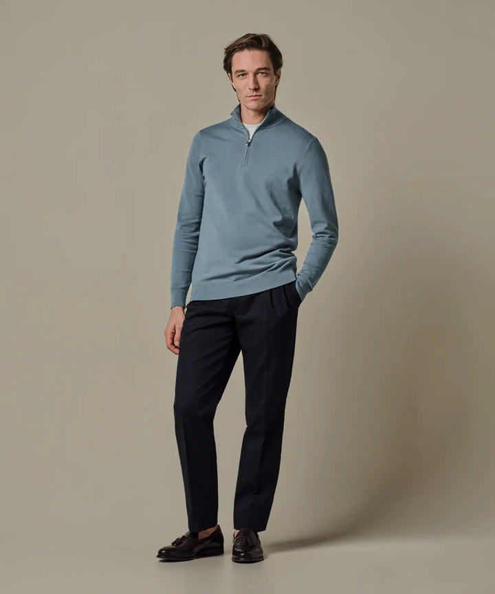 Profuomo Luxury Basic Half Zip Pullover – Grijsbla-56% tencel, 20% katoen, 20% polyamide, 4% zijde-HEREN TRUIEN & VESTEN-