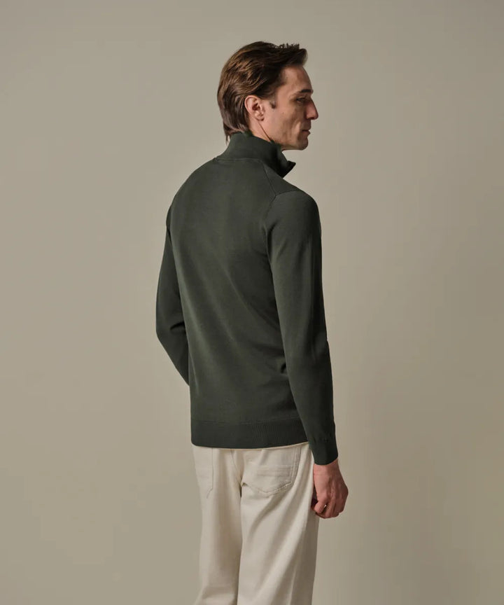 Profuomo Luxury Basic Half Zip Pullover – Groen-56% tencel, 20% katoen, 20% polyamide, 4% zijde-HEREN TRUIEN & VESTEN-Gro