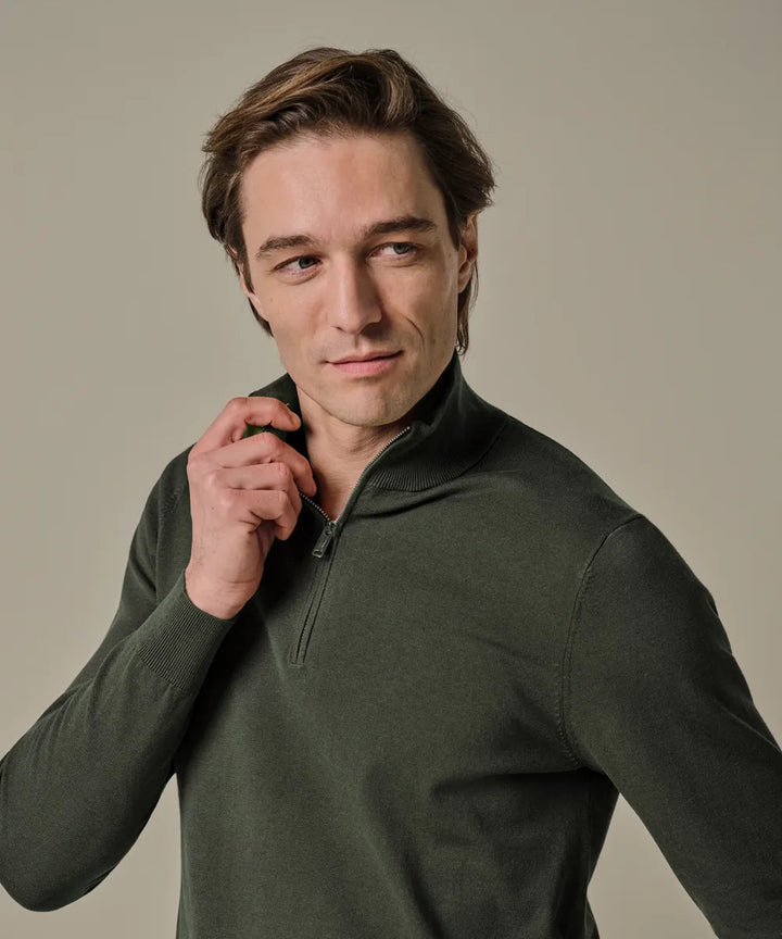 Profuomo Luxury Basic Half Zip Pullover – Groen-56% tencel, 20% katoen, 20% polyamide, 4% zijde-HEREN TRUIEN & VESTEN-Gro
