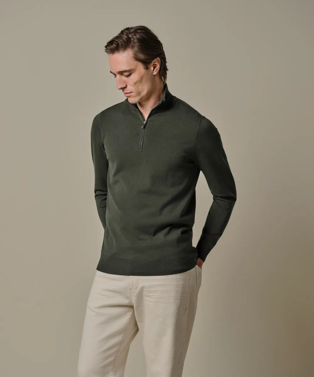 Profuomo Luxury Basic Half Zip Pullover – Groen-56% tencel, 20% katoen, 20% polyamide, 4% zijde-HEREN TRUIEN & VESTEN-Gro