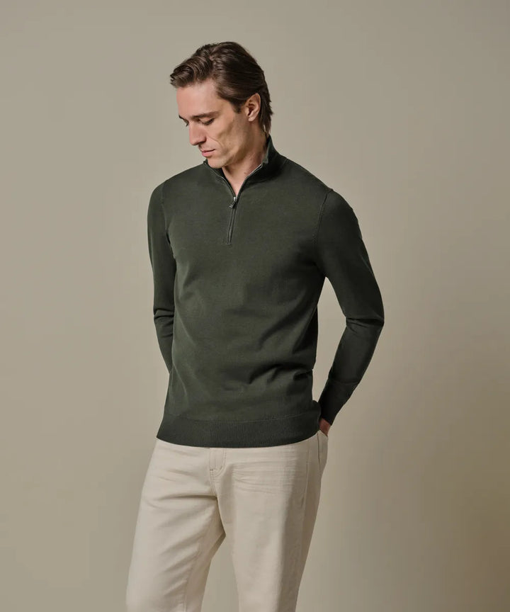 Profuomo Luxury Basic Half Zip Pullover – Groen-56% tencel, 20% katoen, 20% polyamide, 4% zijde-HEREN TRUIEN & VESTEN-Gro