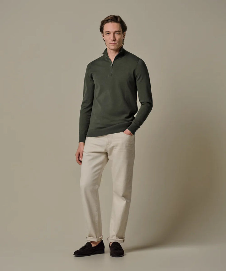Profuomo Luxury Basic Half Zip Pullover – Groen-56% tencel, 20% katoen, 20% polyamide, 4% zijde-HEREN TRUIEN & VESTEN-Gro