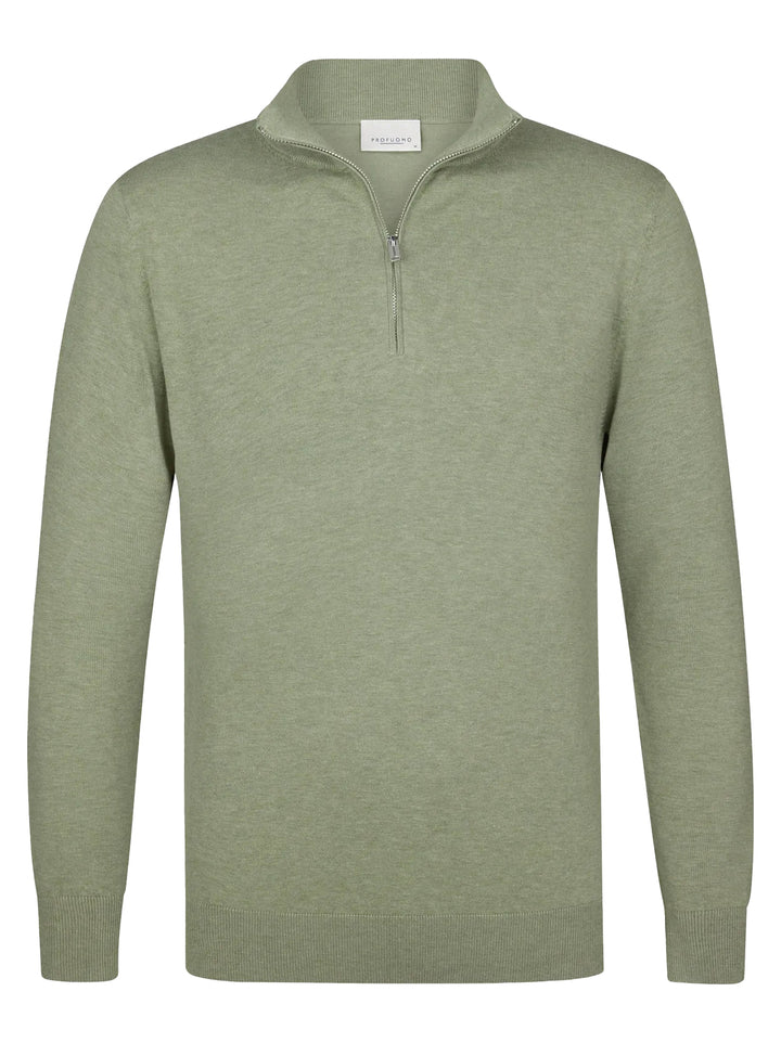 Profuomo Luxury Basic Half Zip Pullover – Groen-56% tencel, 20% katoen, 20% polyamide, 4% zijde-HEREN TRUIEN & VESTEN-Gro