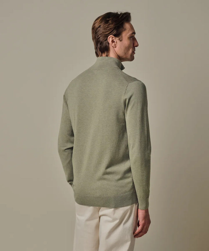 Profuomo Luxury Basic Half Zip Pullover – Groen-56% tencel, 20% katoen, 20% polyamide, 4% zijde-HEREN TRUIEN & VESTEN-Gro