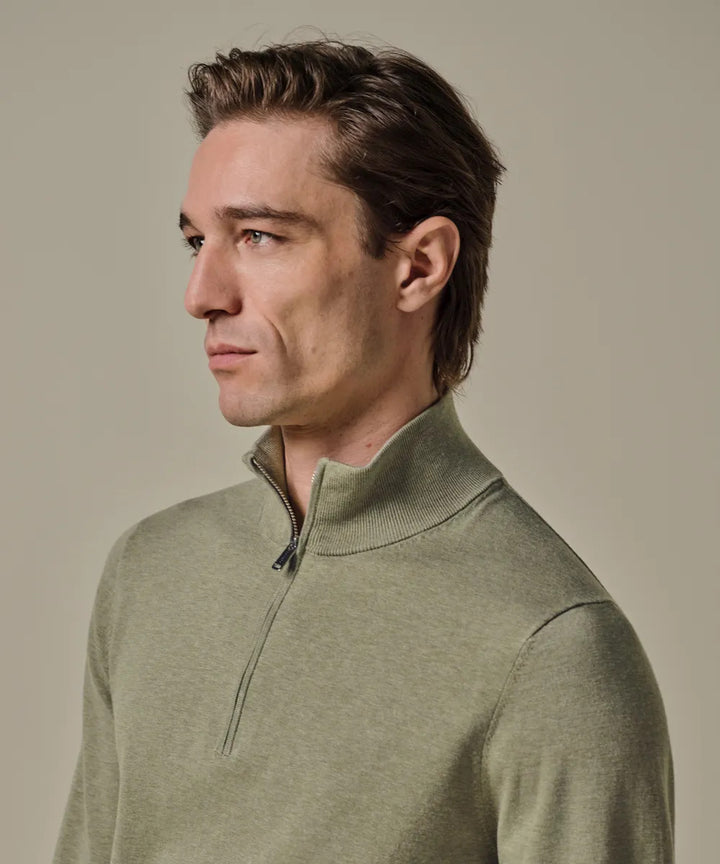 Profuomo Luxury Basic Half Zip Pullover – Groen-56% tencel, 20% katoen, 20% polyamide, 4% zijde-HEREN TRUIEN & VESTEN-Gro