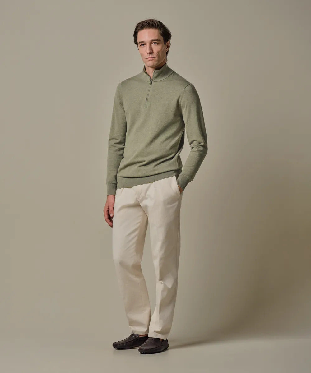 Profuomo Luxury Basic Half Zip Pullover – Groen-56% tencel, 20% katoen, 20% polyamide, 4% zijde-HEREN TRUIEN & VESTEN-Gro