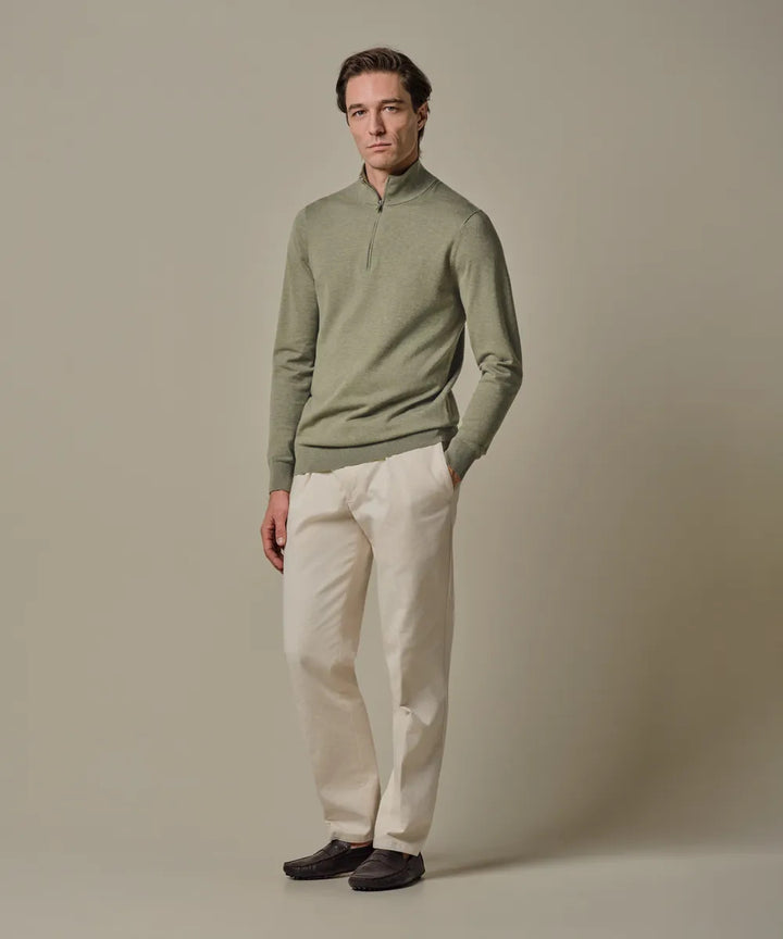 Profuomo Luxury Basic Half Zip Pullover – Groen-56% tencel, 20% katoen, 20% polyamide, 4% zijde-HEREN TRUIEN & VESTEN-Gro
