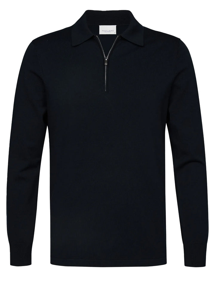 Profuomo Luxury Basic Half‑Zip Trui – Blauw-56% lyocell, 20% katoen, 20% polyamide, 4% zijde-HEREN TRUIEN & VESTEN-Blauw