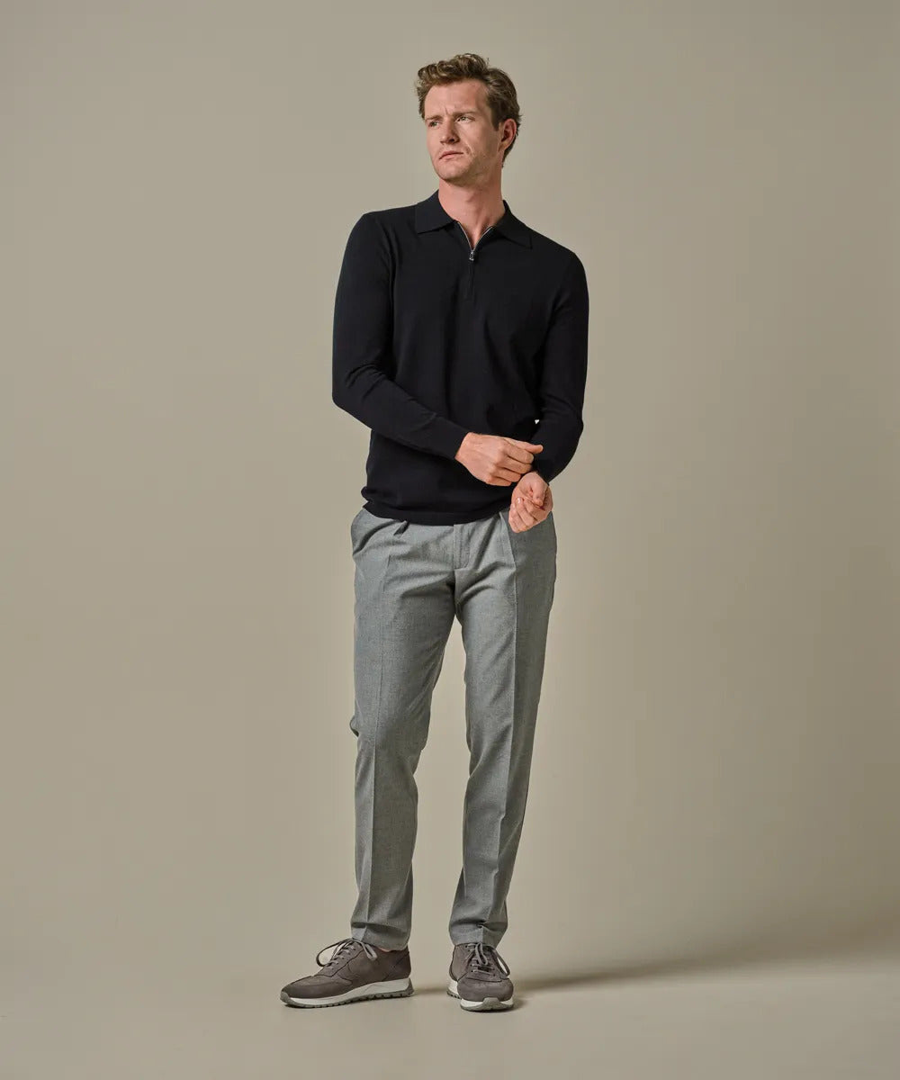 Profuomo Luxury Basic Half‑Zip Trui – Blauw-56% lyocell, 20% katoen, 20% polyamide, 4% zijde-HEREN TRUIEN & VESTEN-Blauw