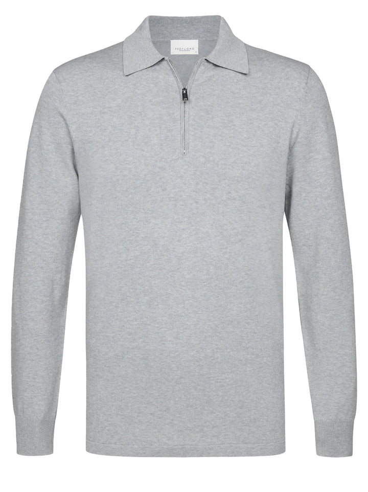 Profuomo Luxury Basic Half‑Zip Trui – Grijs-56% lyocell, 20% katoen, 20% polyamide, 4% zijde-HEREN TRUIEN & VESTEN-Grijs