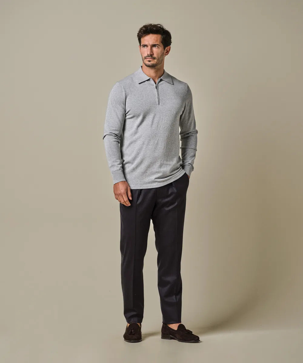 Profuomo Luxury Basic Half‑Zip Trui – Grijs-56% lyocell, 20% katoen, 20% polyamide, 4% zijde-HEREN TRUIEN & VESTEN-Grijs