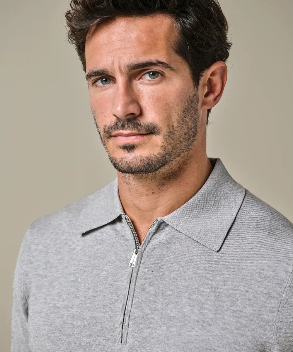 Profuomo Luxury Basic Half‑Zip Trui – Grijs-56% lyocell, 20% katoen, 20% polyamide, 4% zijde-HEREN TRUIEN & VESTEN-Grijs