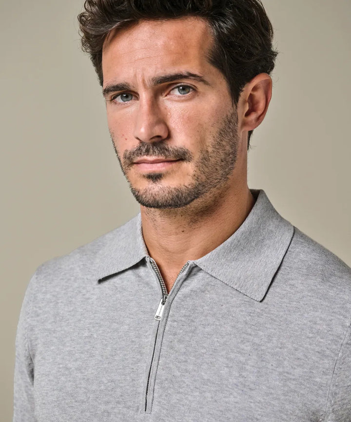 Profuomo Luxury Basic Half‑Zip Trui – Grijs-56% lyocell, 20% katoen, 20% polyamide, 4% zijde-HEREN TRUIEN & VESTEN-Grijs