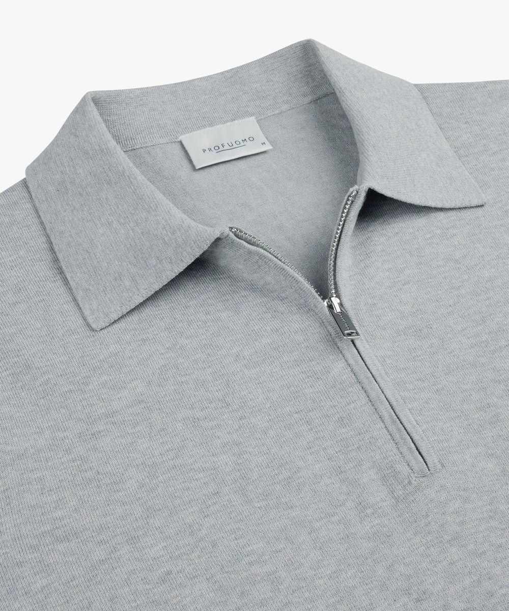 Profuomo Luxury Basic Half‑Zip Trui – Grijs-56% lyocell, 20% katoen, 20% polyamide, 4% zijde-HEREN TRUIEN & VESTEN-Grijs