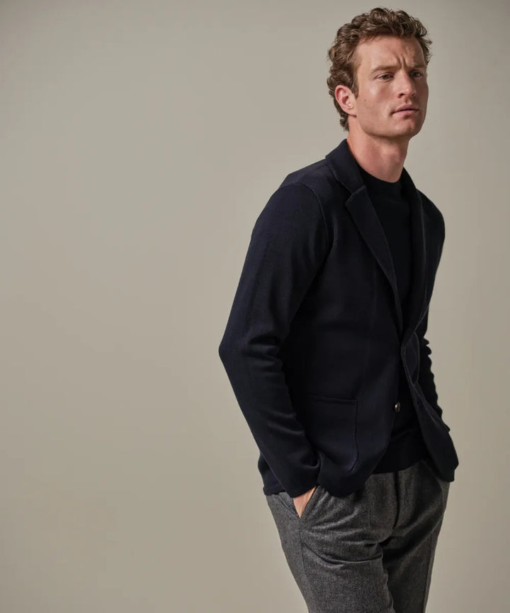 Profuomo luxury basic knitted colbert navy-56% Lyocell / 20% Katoen / 20% Zijde / 4% Polyamide-HEREN PAKKEN & COLBERTS-Bl