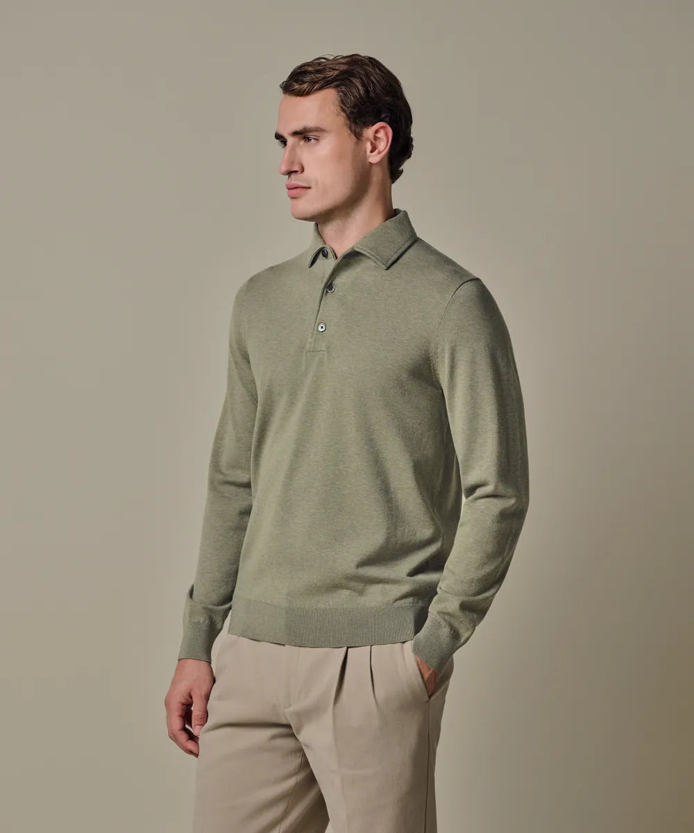 Profuomo Luxury Basic One Piece Polo – Groen-56% tencel, 20% katoen, 20% polyamide, 4% zijde-HEREN TRUIEN & VESTEN-Groen