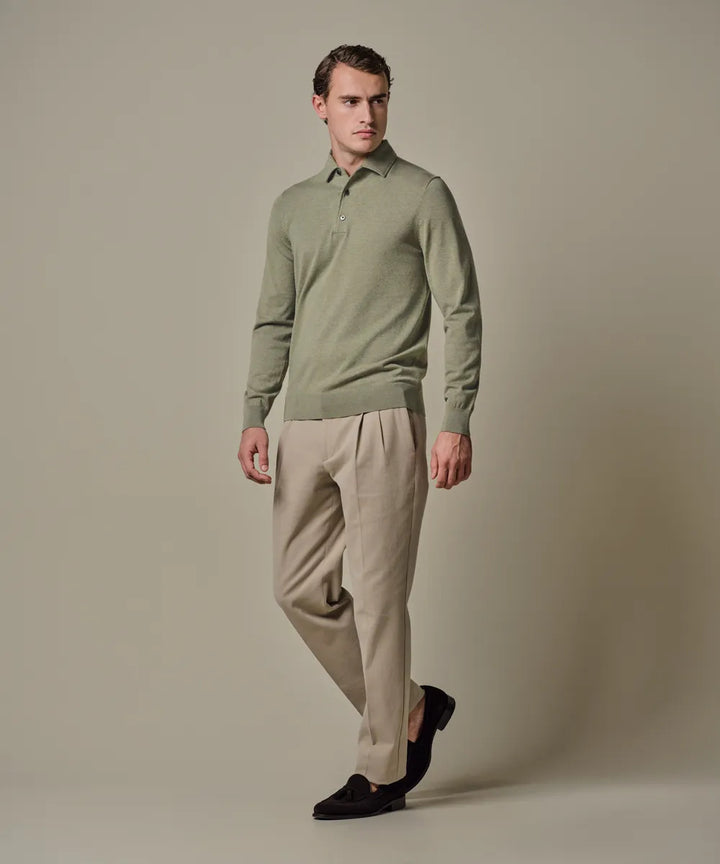 Profuomo Luxury Basic One Piece Polo – Groen-56% tencel, 20% katoen, 20% polyamide, 4% zijde-HEREN TRUIEN & VESTEN-Groen