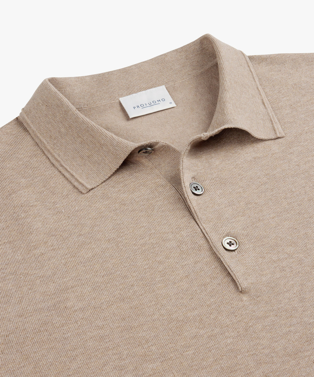 Profuomo Luxury Basic polo – Beige-56% lyocell, 20% katoen, 20% polyamide, 4% zijde-HEREN POLO'S & T-SHIRTS-Beige