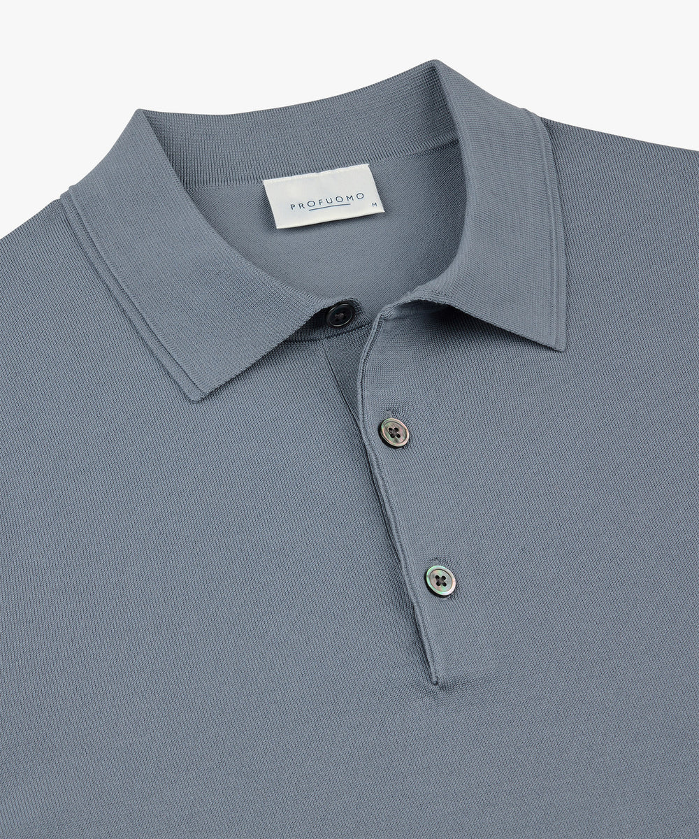 Profuomo Luxury Basic Polo – Blauw-56% lyocell, 20% katoen, 20% polyamide, 4% zijde-HEREN POLO'S & T-SHIRTS-Grijs