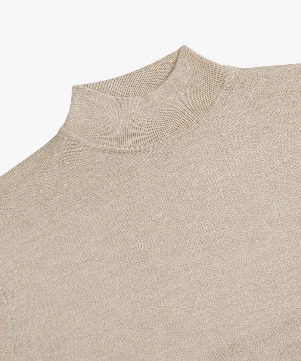 Profuomo Merino Mock‑Neck Trui – Beige-100% merinowol-HEREN TRUIEN & VESTEN-Beige