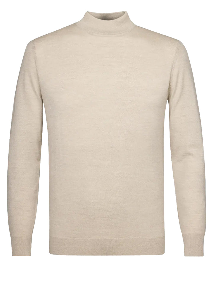 Profuomo Merino Mock‑Neck Trui – Beige-100% merinowol-HEREN TRUIEN & VESTEN-Beige
