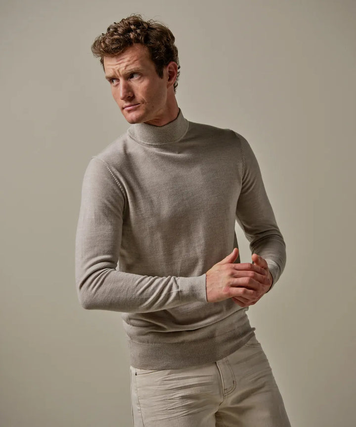 Profuomo Merino Mock‑Neck Trui – Beige-100% merinowol-HEREN TRUIEN & VESTEN-Beige