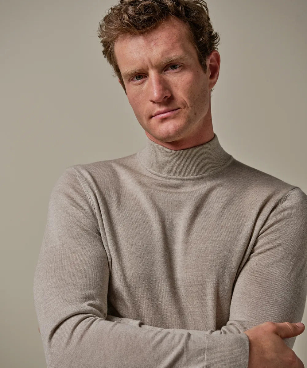 Profuomo Merino Mock‑Neck Trui – Beige-100% merinowol-HEREN TRUIEN & VESTEN-Beige