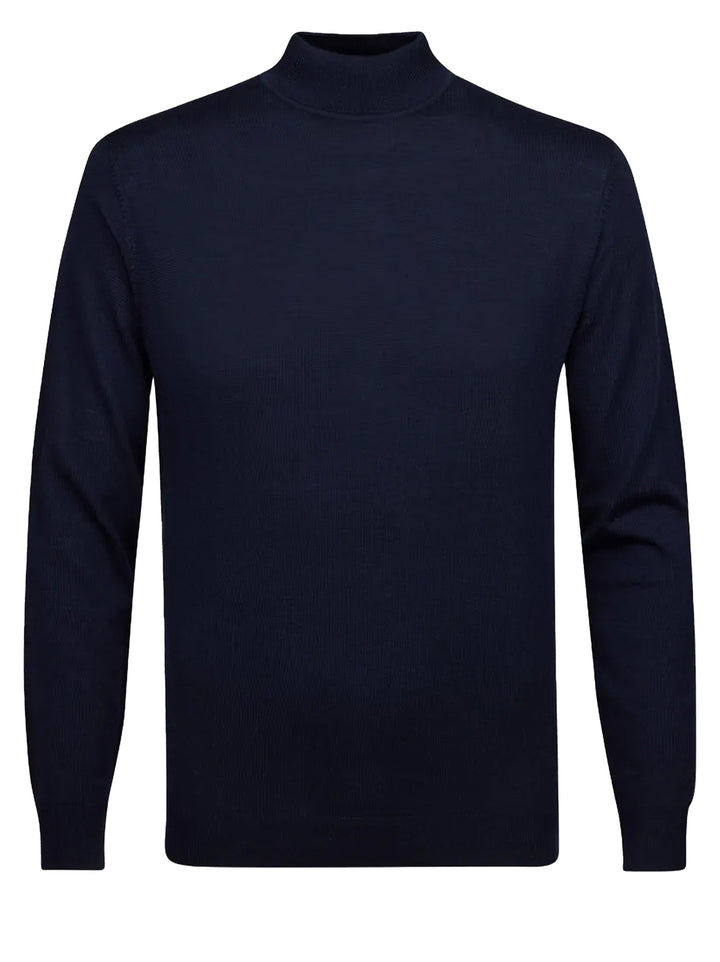 Profuomo Merino Mock‑Neck Trui – Blauw-100% merinowol-HEREN TRUIEN & VESTEN-Blauw