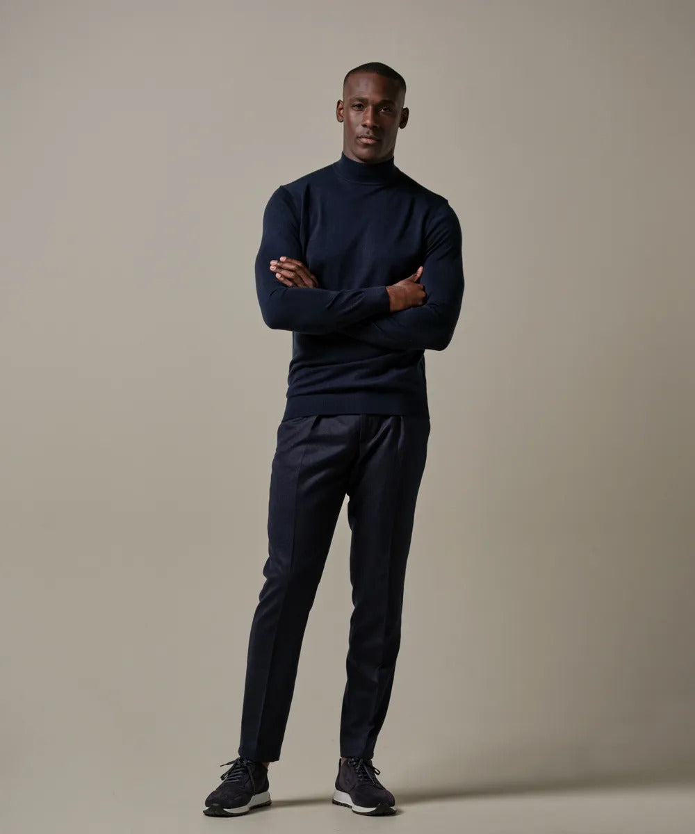 Profuomo Merino Mock‑Neck Trui – Blauw-100% merinowol-HEREN TRUIEN & VESTEN-Blauw