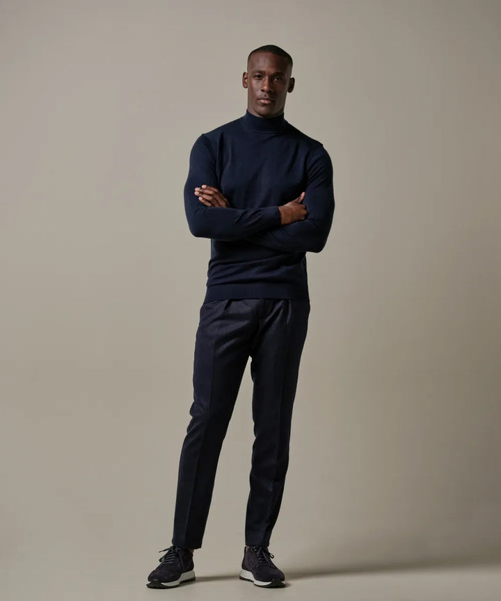 Profuomo Merino Mock‑Neck Trui – Blauw-100% merinowol-HEREN TRUIEN & VESTEN-Blauw