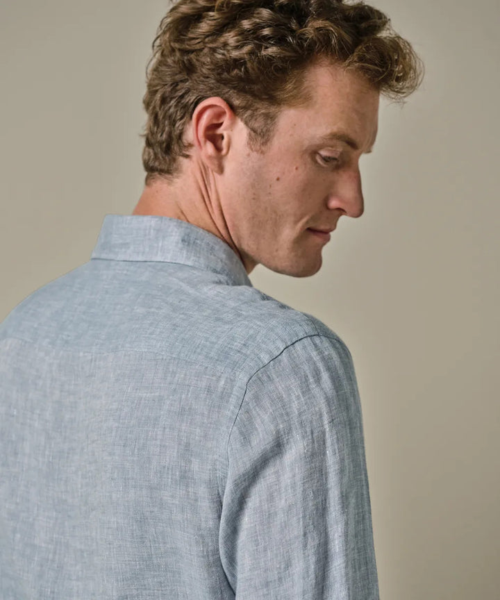 Profuomo mid blue linnen overhemd-100% Linnen-HEREN SHIRTS-Blauw