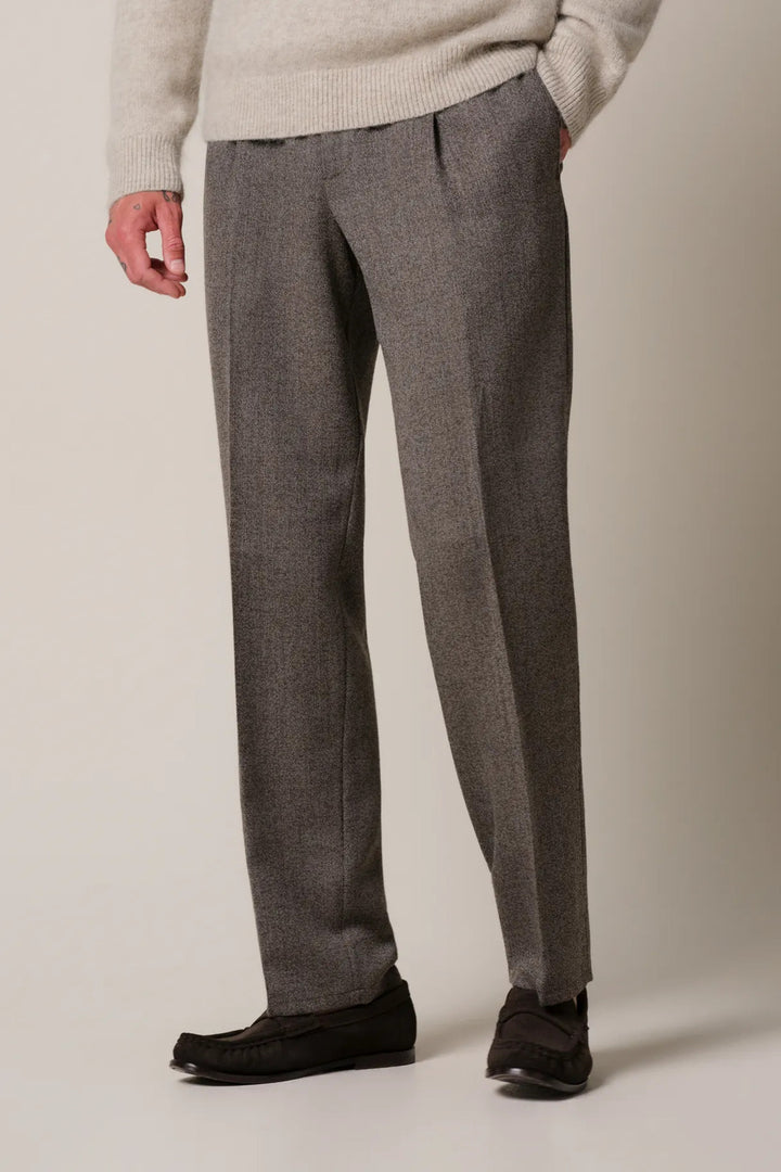 Profuomo Mouline Wollen Broek Loose Fit – Bruin-70% wol, 30% polyester-HEREN BROEKEN-Bruin