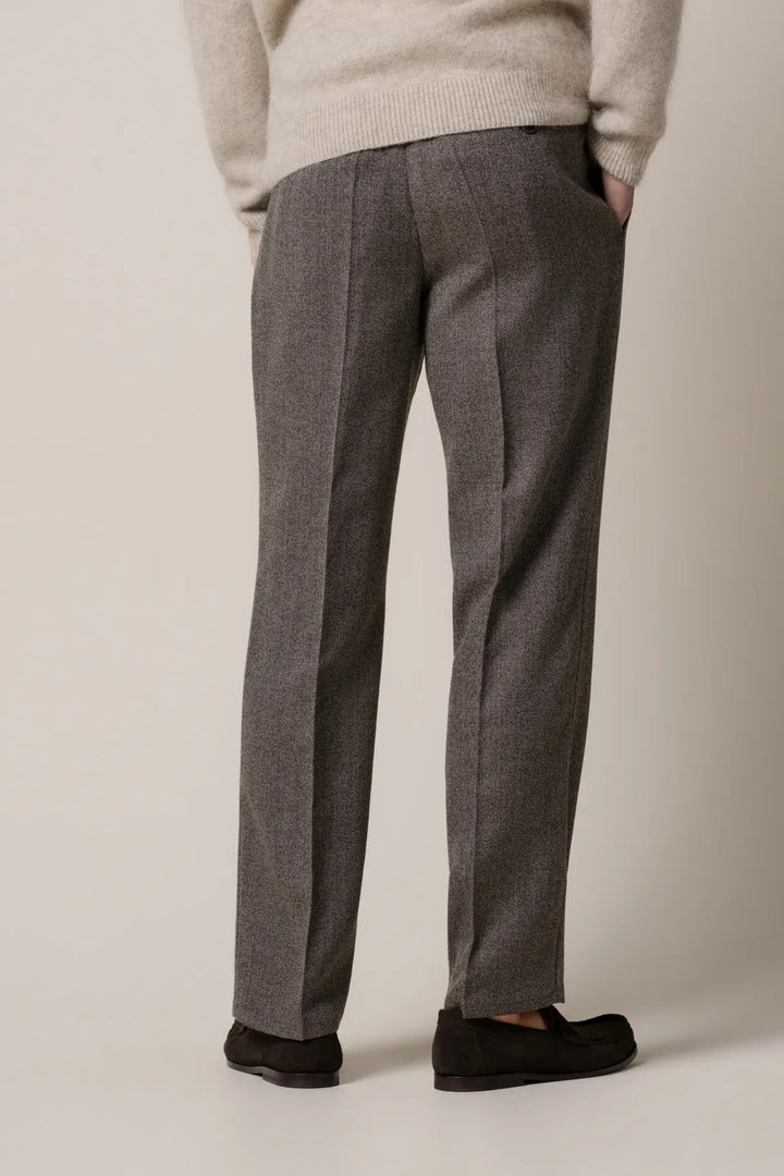 Profuomo Mouline Wollen Broek Loose Fit – Bruin-70% wol, 30% polyester-HEREN BROEKEN-Bruin