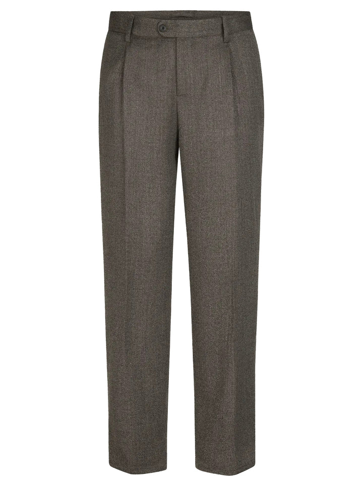 Profuomo Mouline Wollen Broek Loose Fit – Bruin-70% wol, 30% polyester-HEREN BROEKEN-Bruin