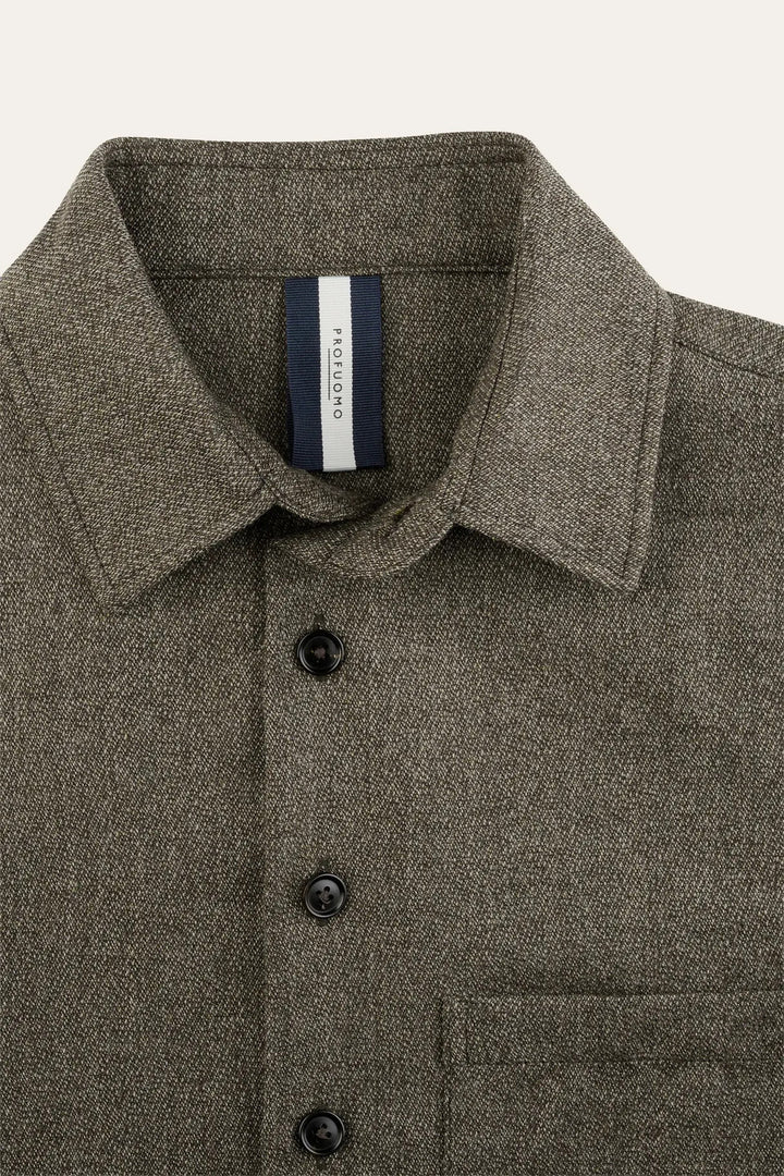 Profuomo Mouline Wollen Overshirt Normale Fit-70% wol, 30% polyester-HEREN SHIRTS-Bruin