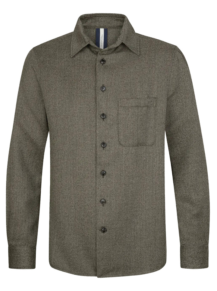 Profuomo Mouline Wollen Overshirt Normale Fit-70% wol, 30% polyester-HEREN SHIRTS-Bruin