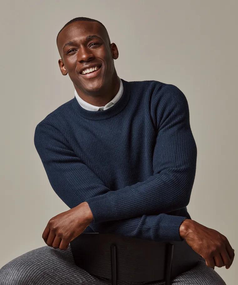 Profuomo navy crewneck-50% wol, 30% polyamide, 20% modaal-HEREN TRUIEN & VESTEN-Blauw