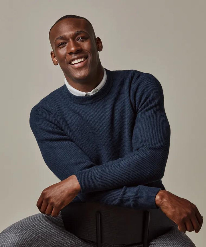 Profuomo navy crewneck-50% wol, 30% polyamide, 20% modaal-HEREN TRUIEN & VESTEN-Blauw