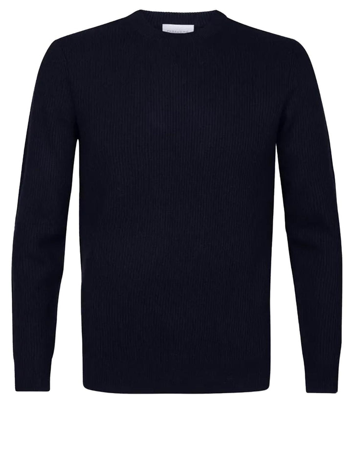 Profuomo navy crewneck-50% wol, 30% polyamide, 20% modaal-HEREN TRUIEN & VESTEN-Blauw