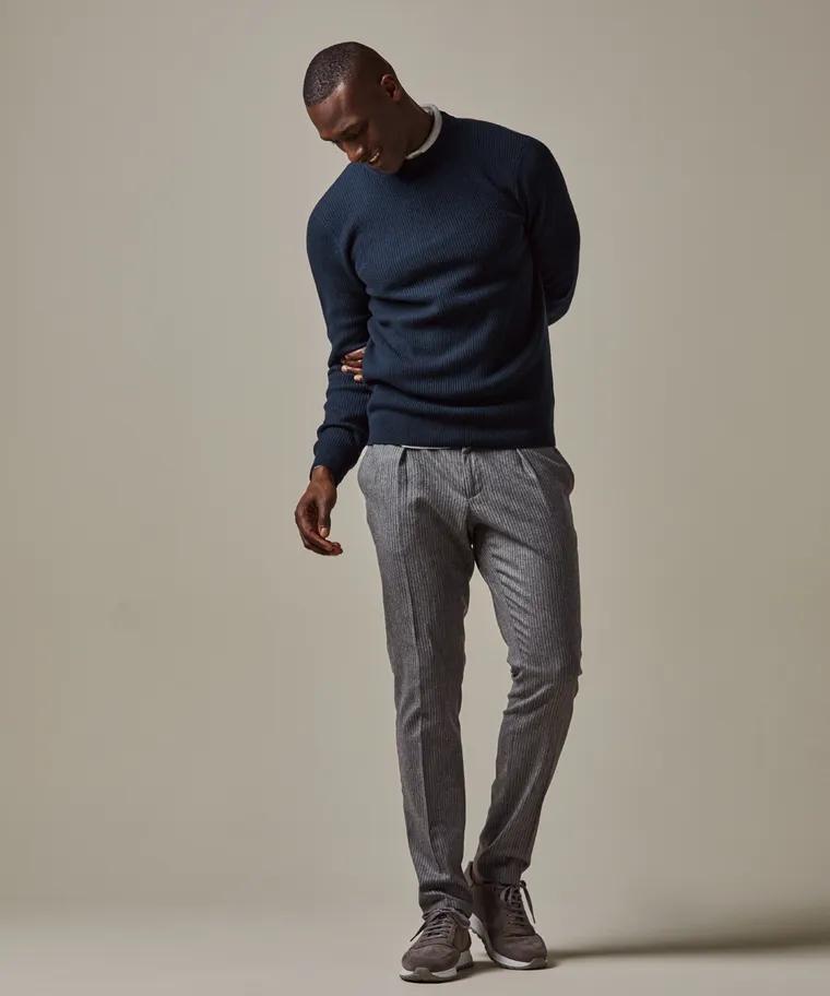 Profuomo navy crewneck-50% wol, 30% polyamide, 20% modaal-HEREN TRUIEN & VESTEN-Blauw