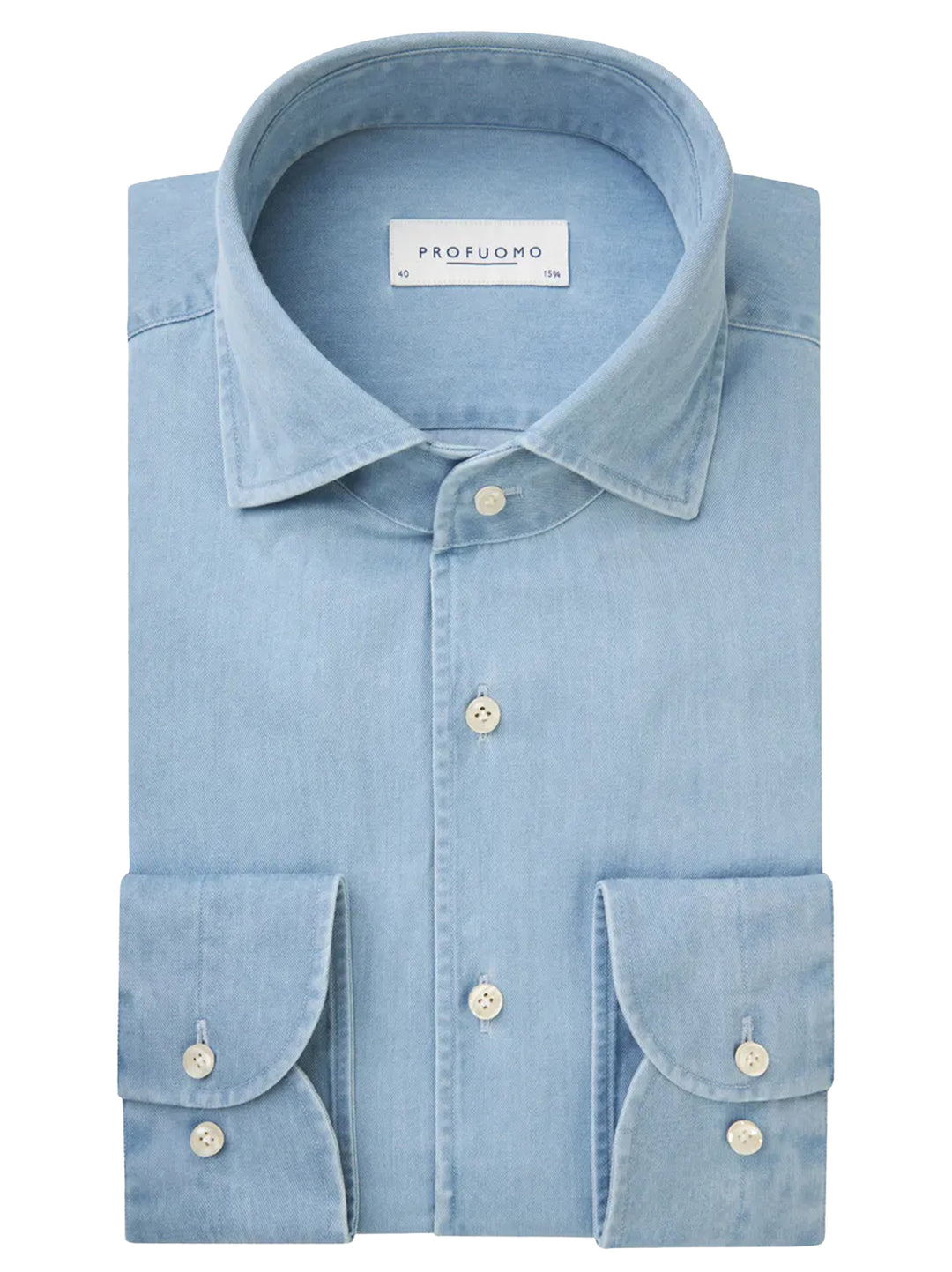 Profuomo one piece denim overhemd slim fit-100% katoen-HEREN SHIRTS-Blauw