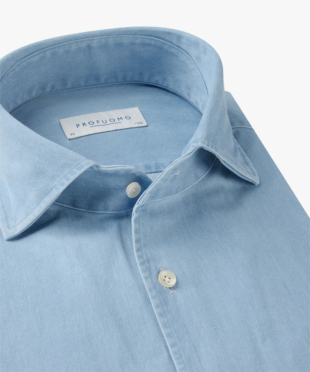 Profuomo One‑Piece Denim Shirt – Blauw-100% katoen-HEREN SHIRTS-Blauw