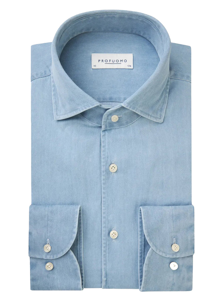 Profuomo One‑Piece Denim Shirt – Blauw-100% katoen-HEREN SHIRTS-Blauw