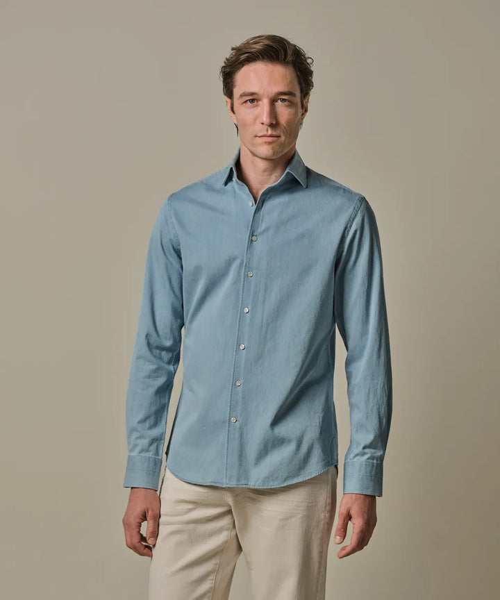 Profuomo One‑Piece Denim Shirt – Blauw-100% katoen-HEREN SHIRTS-Blauw