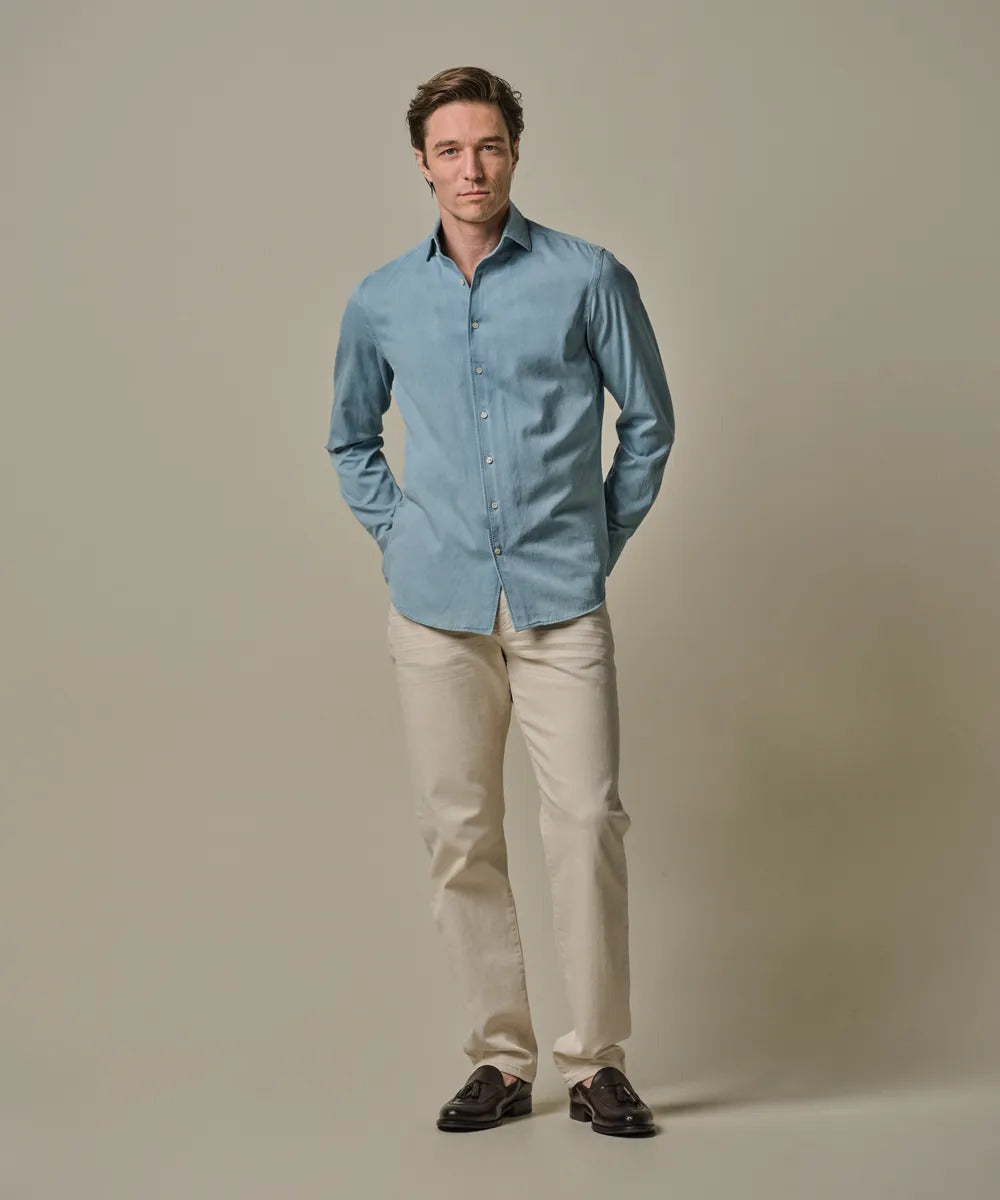 Profuomo One‑Piece Denim Shirt – Blauw-100% katoen-HEREN SHIRTS-Blauw