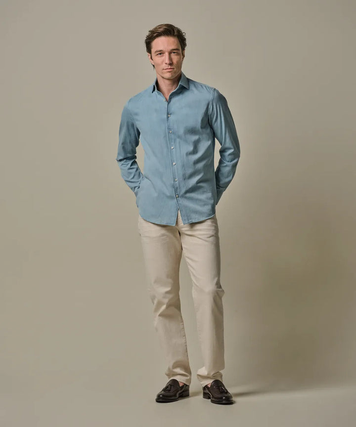 Profuomo One‑Piece Denim Shirt – Blauw-100% katoen-HEREN SHIRTS-Blauw