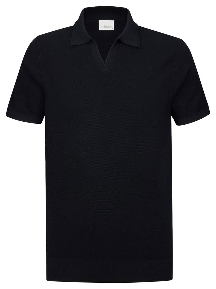 Profuomo Open Kraag Polo – Blauw-56% lyocell, 20% katoen, 20% polyamide, 4% zijde-HEREN POLO'S & T-SHIRTS-Blauw