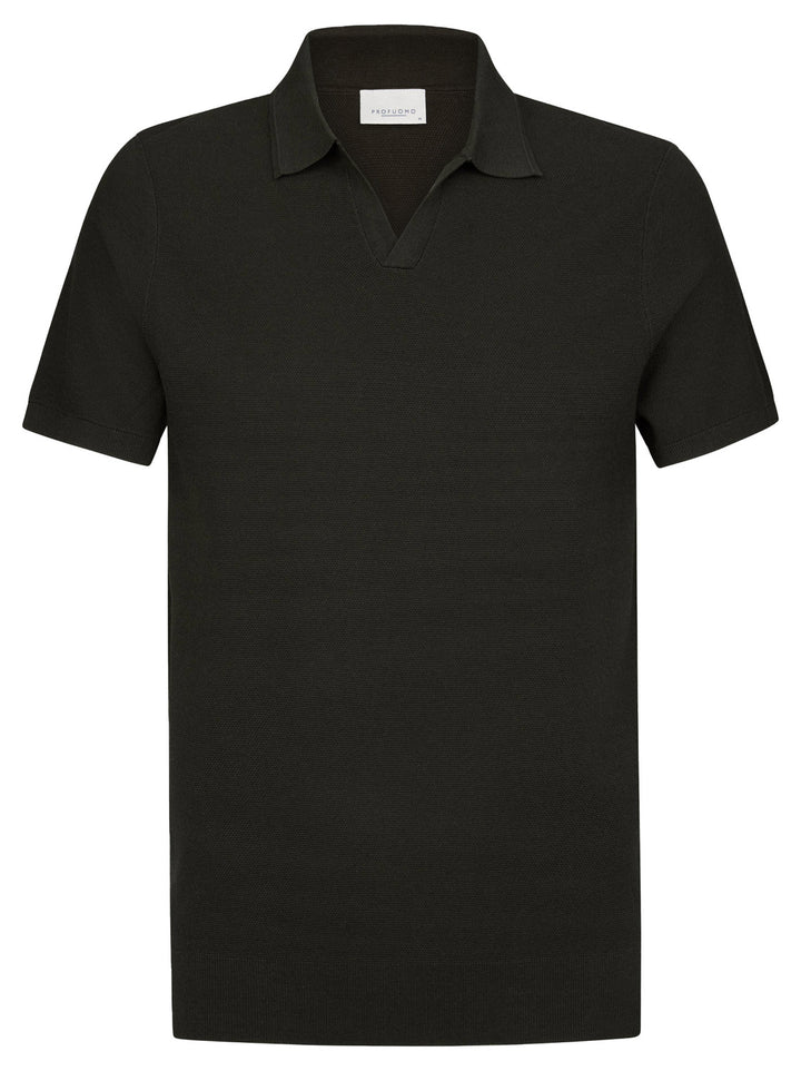 Profuomo Open Kraag Polo – Bruin-56% lyocell, 20% katoen, 20% polyamide, 4% zijde-HEREN POLO'S & T-SHIRTS-Bruin