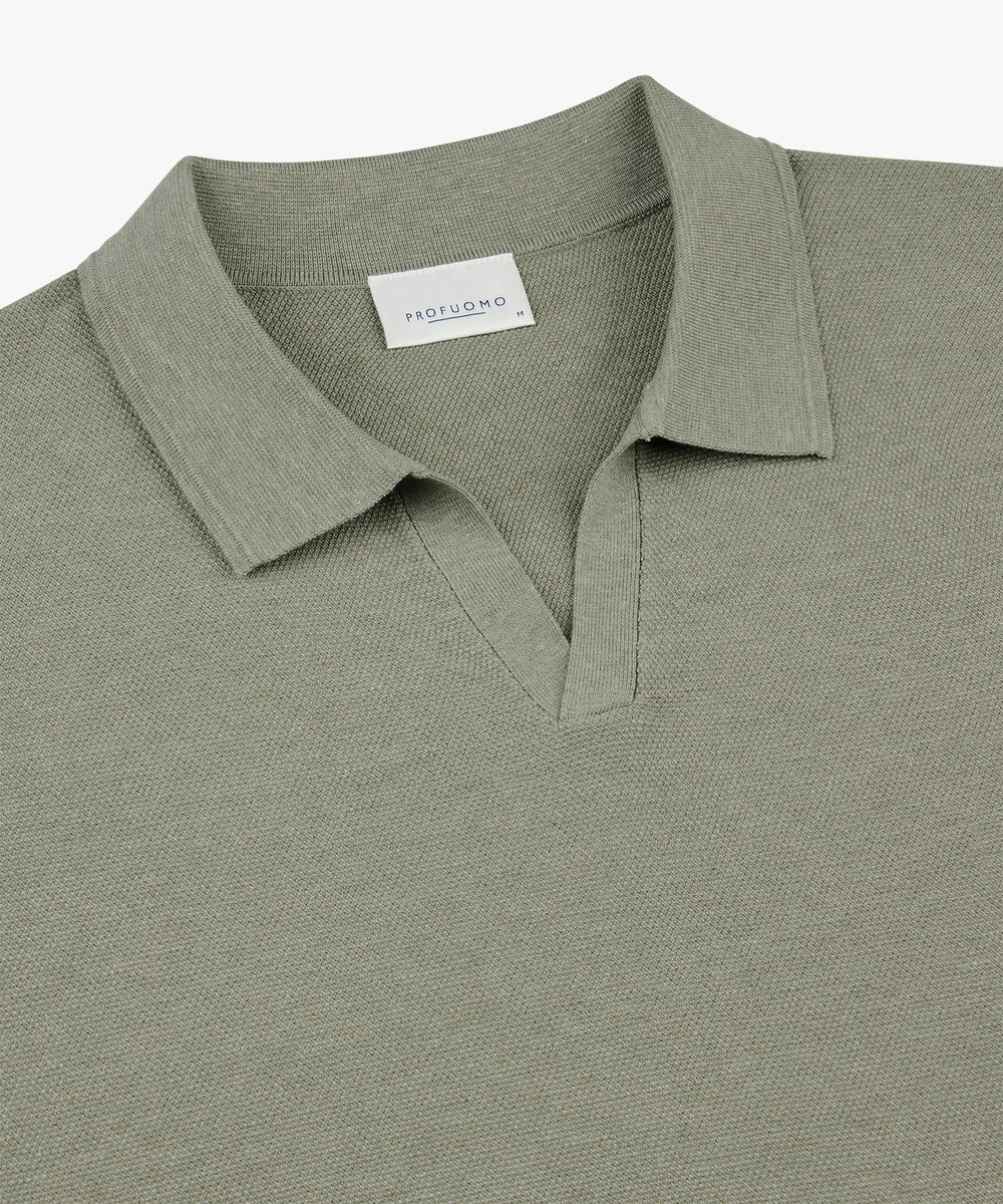 Profuomo Open Kraag Polo – Groen-56% lyocell, 20% katoen, 20% polyamide, 4% zijde-HEREN POLO'S & T-SHIRTS-Groen