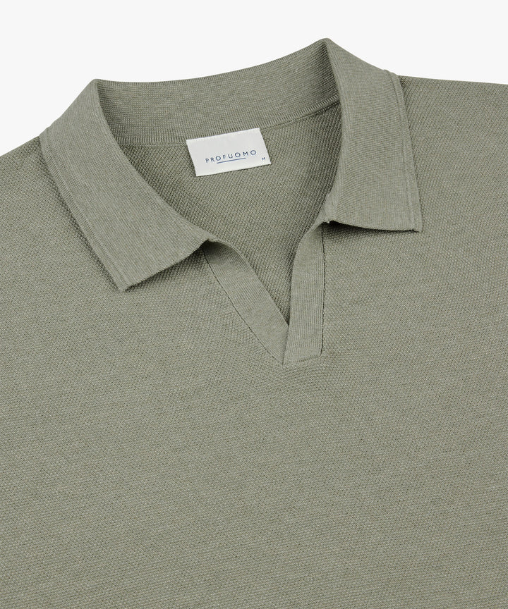 Profuomo Open Kraag Polo – Groen-56% lyocell, 20% katoen, 20% polyamide, 4% zijde-HEREN POLO'S & T-SHIRTS-Groen